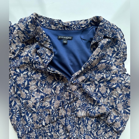 Sam & Jess Blue Floral Cottagecore Prairie Long Flowy Lined Maxi Dress Sz Large - Picture 2 of 9